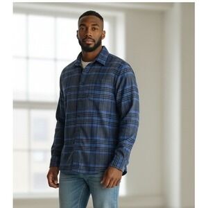 APT 9 Men's Blue N‎ Black Plaid Flannel Long Sleeve Button Up Shirt Size L